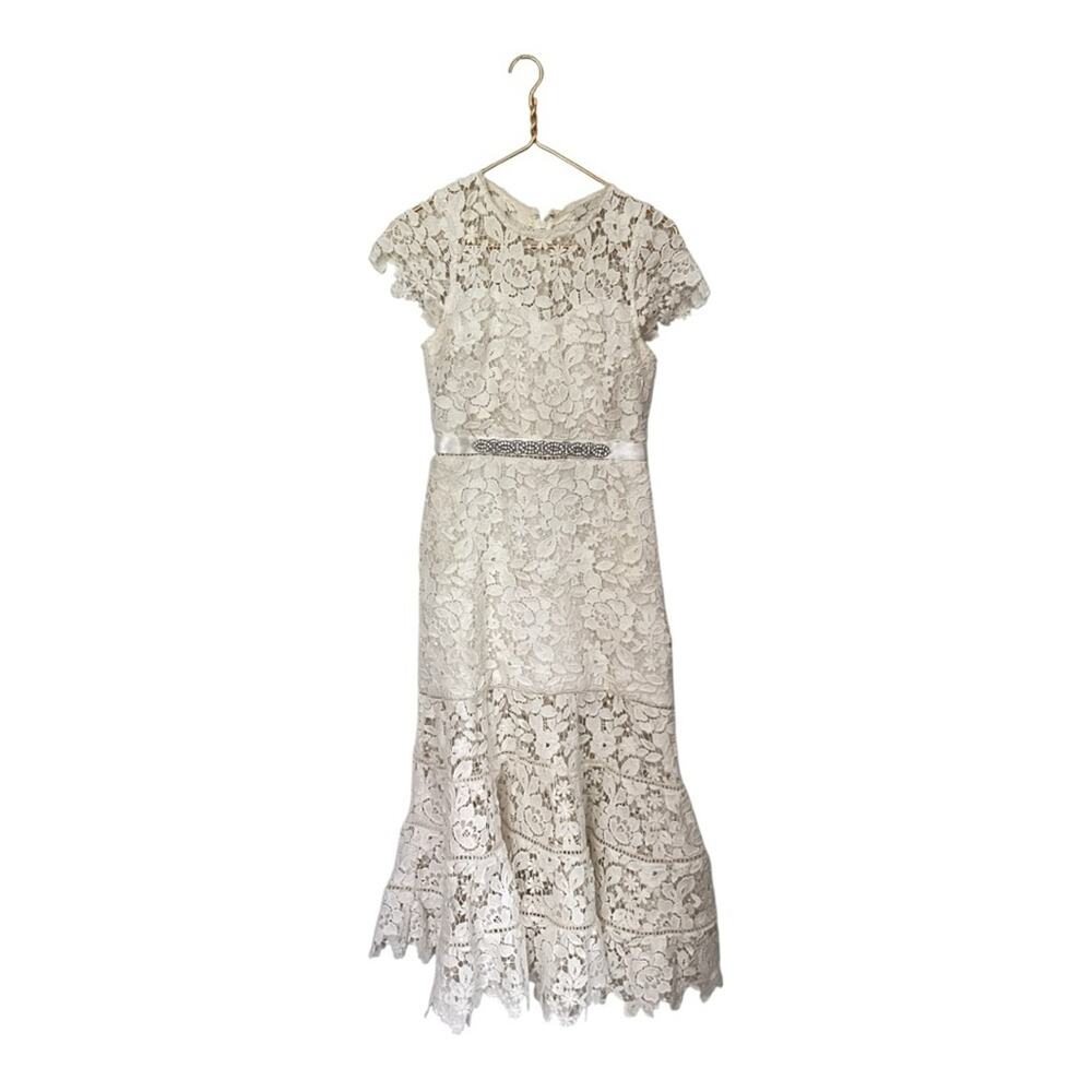 JOIE Celedonia Lace Illusion White Tiered Formal Dress Size 6 | Altered - Picture 5 of 11